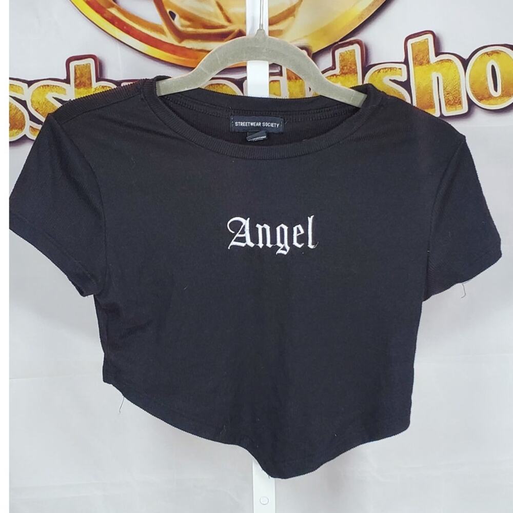 Streetwear Society Black Angel Graphic Crop Top M